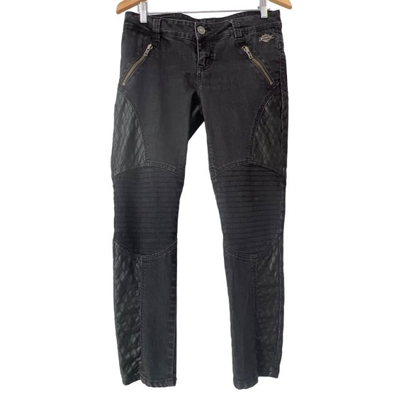 Harley Davidson Low Rise Skinny Moto Jeans Womens 8P Cotton Blend Biker Black - Picture 1 of 8